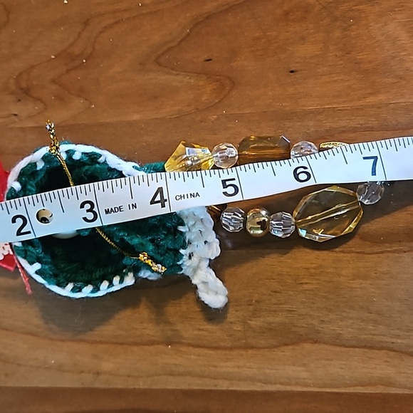 HAND CRAFTED crochet ornament holiday decor Handmade Upcycled materials green 7" - Picture 14 of 17